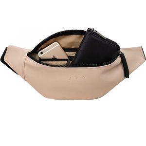 Beige Women's Leather Belt Bag - Minimal Crossbody Fanny Pack